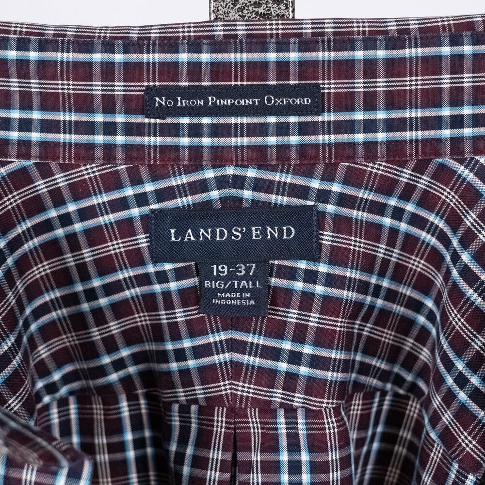 Lands' End Mens SZ 19-37 Big Tall Plaid Button Down Shirt Non-Iron Supima Oxford